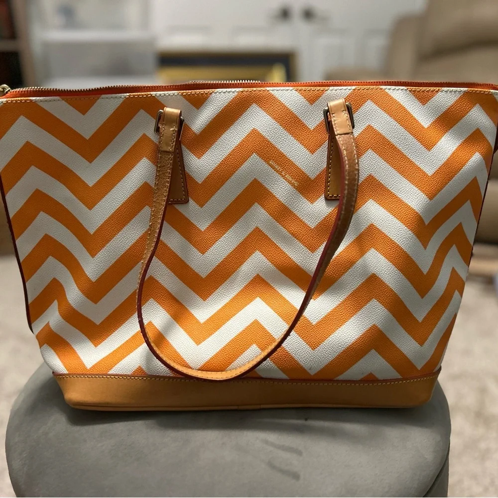 Dooney & Bourke Orange and White Chevron Tote - Picture 2 of 3